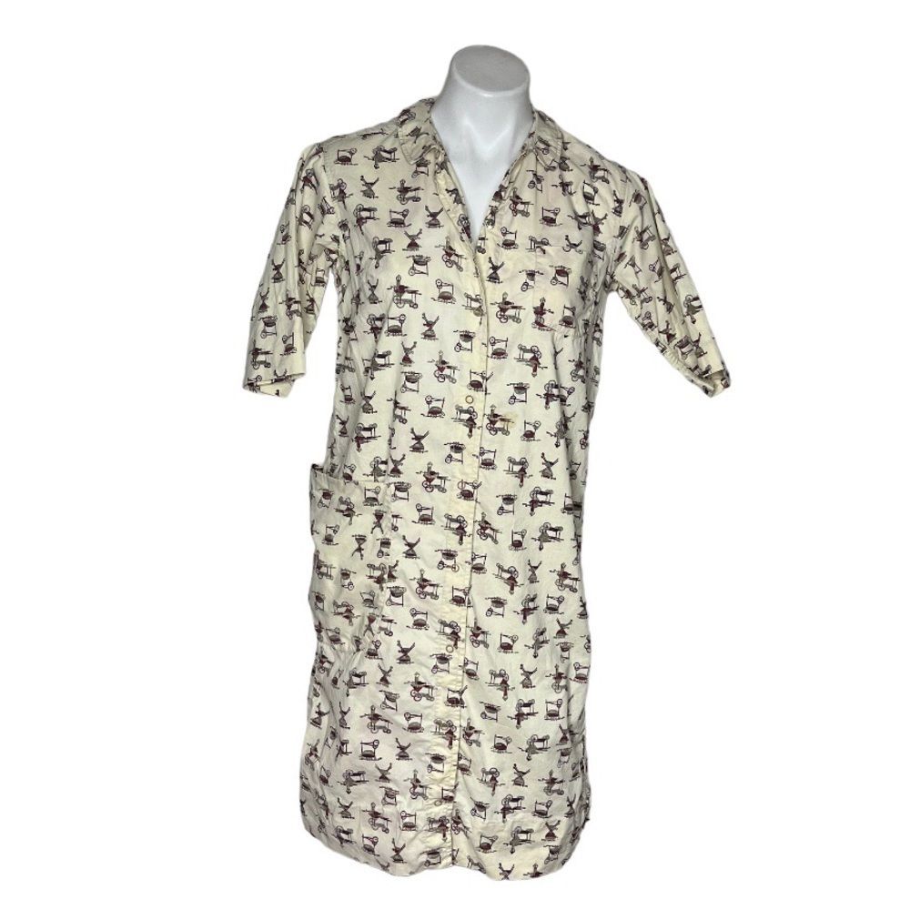 MODELS COAT Print Housedress Shift Snap Front Closure Pockets VINTAGE Flawed